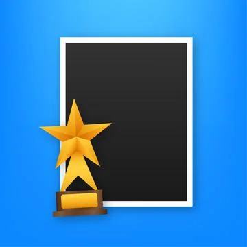 Trophy and frame realistic compostion. 3d photo award place for flyer design イラスト素材