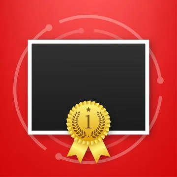 Trophy and frame realistic compostion. 3d photo award place for flyer design イラスト素材
