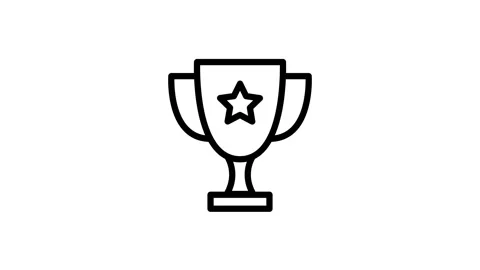 Trophy award animated icon with star, representing achievement, success, rec Vídeos de archivo 345961654