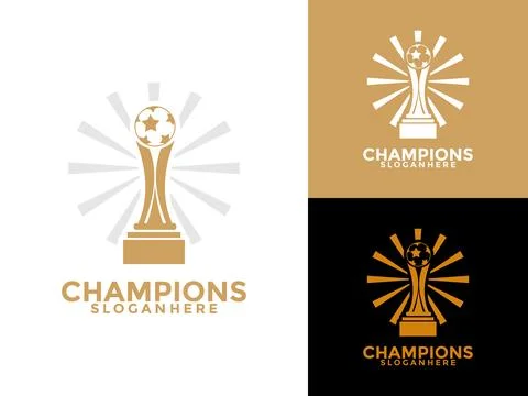 Trophy with Ball logo icon design template flat vector illustration, Award .. Stock Illustration