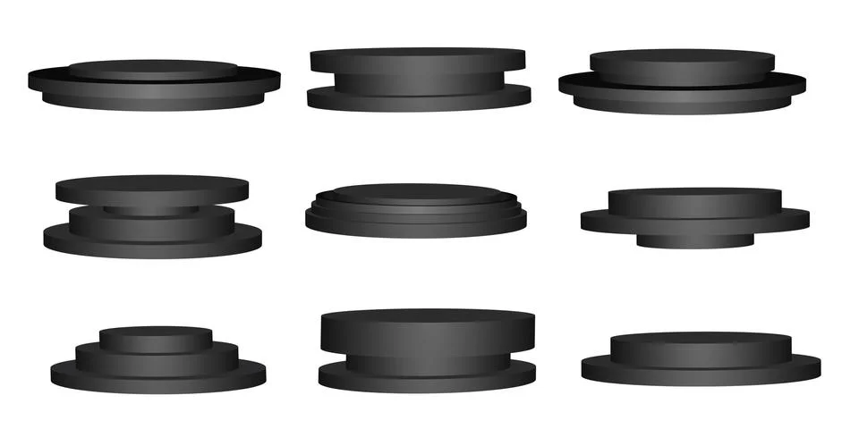 Trophy base set matt finish round pallet White background and clipping path Stock Illustration