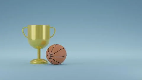 Trophy with basketball ball 3D render illustration Stock Illustration