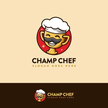 Trophy champion chef mascot cartoon logo icon illustration Stock Illustration