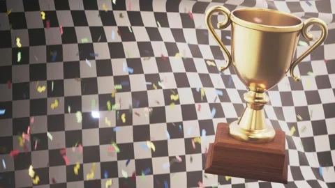 Trophy with checkered flag, racing victory. looping 3D animation Stock Footage 292845478