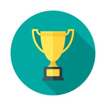 Trophy circle icon with long shadow. Flat design style. Stock Illustration