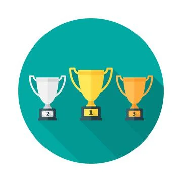 Trophy circle icon with long shadow. Flat design style. Stock Illustration