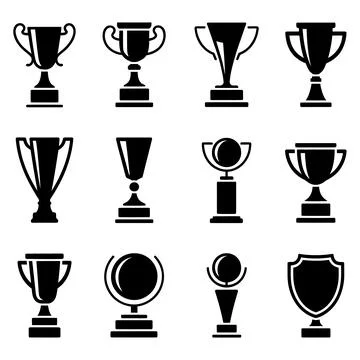 Trophy Cup and Award Icon Set Collection Silhouettes Ilustração Stock