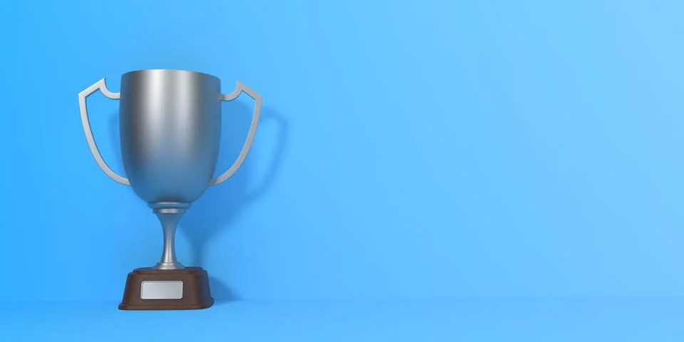 Trophy cup on blue background with copy space Stock Illustration