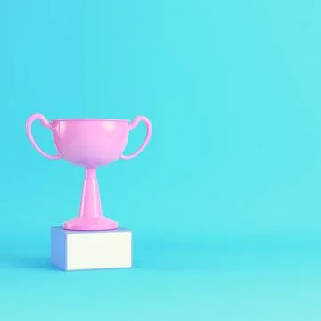 Trophy cup on bright blue background in pastel colors. Minimalism concept Stock Illustration