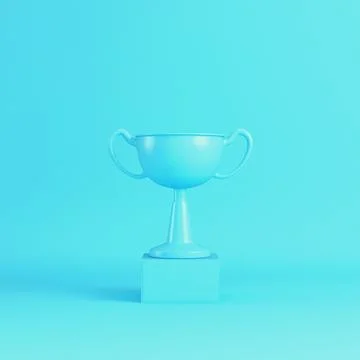 Trophy cup bright blue background in pastel colors. Minimalism concept Stock Illustration
