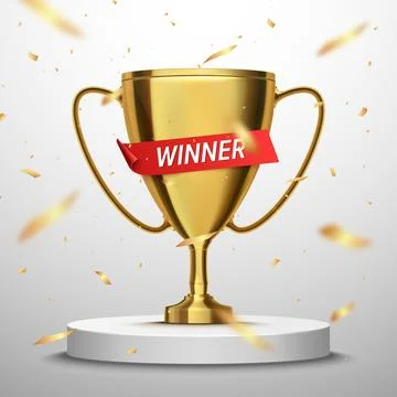 Trophy cup with confetti. Winner background. Stock Illustration