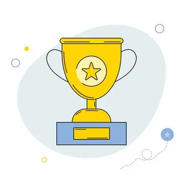 Trophy cup flat line icon. Award ceremony concept with cartoon style. Vector Stock Illustration