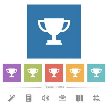 Trophy cup flat white icons in square backgrounds Stock Illustration