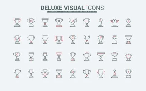Trophy cup, goblets of different shapes, award labels for achievements line イラスト素材