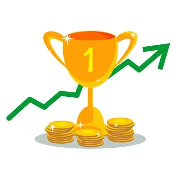 Trophy cup with gold coins in flat style. Stock Illustration