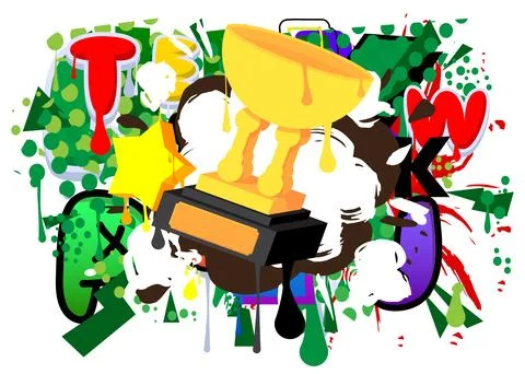 Trophy Cup graffiti. Abstract modern street art decoration performed in urb.. Иллюстрация