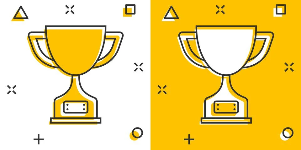 Trophy cup icon in comic style. Goblet prize cartoon vector illustration on i Illustrazione stock