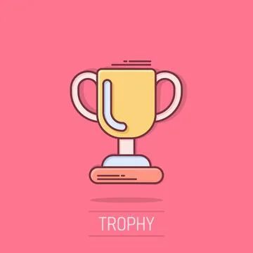 Trophy cup icon in comic style. Goblet prize cartoon vector illustration on.. Stock Illustration