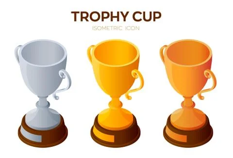 Trophy cup icon. Gold, Silver and Bronze Award, winner or champion cups 3D Stock Illustration