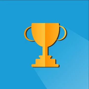 Trophy cup icon with long shadow on green background. vector winning champion Stock Illustration