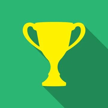 Trophy cup icon with long shadow on green background. Vector winning champions c Stock Illustration