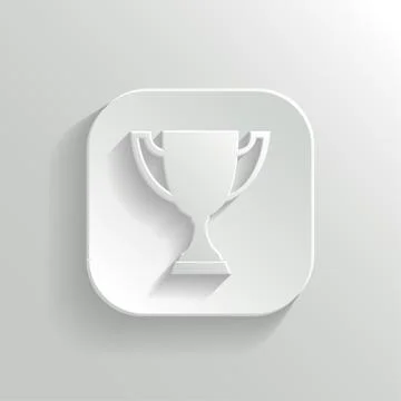 Trophy cup icon - vector white app button Stock Illustration