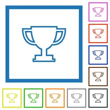 Trophy cup outline flat framed icons Stock Illustration