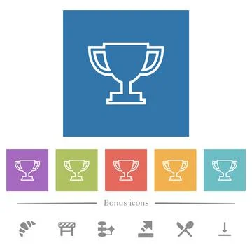 Trophy cup outline flat white icons in square backgrounds Stock Illustration