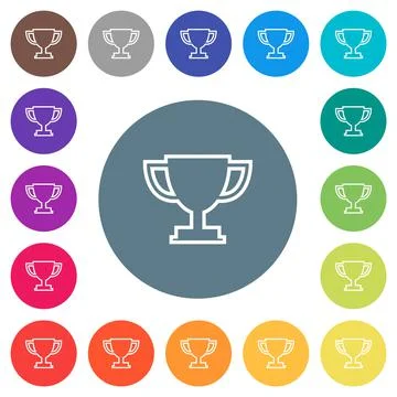 Trophy cup outline flat white icons on round color backgrounds Stock Illustration