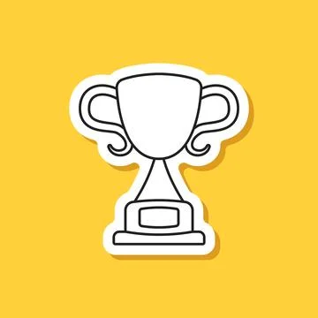 Trophy cup paper sticker icon in flat style. Award prize vector illustratio.. Stock Illustration