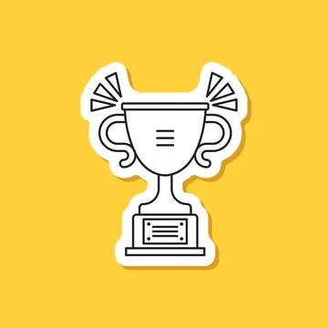Trophy cup paper sticker icon in flat style. Award prize vector illustratio.. Stock Illustration