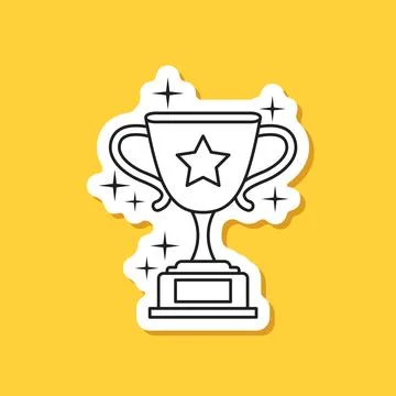 Trophy cup paper sticker icon in flat style. Award prize vector illustratio.. Stock Illustration