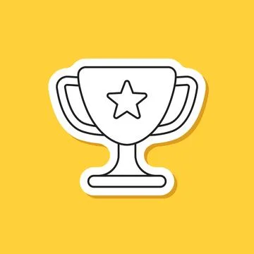 Trophy cup paper sticker icon in flat style. Award prize vector illustratio.. Stock Illustration