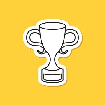 Trophy cup paper sticker icon in flat style. Award prize vector illustratio.. Stock Illustration