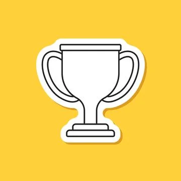Trophy cup paper sticker icon in flat style. Award prize vector illustratio.. Stock Illustration