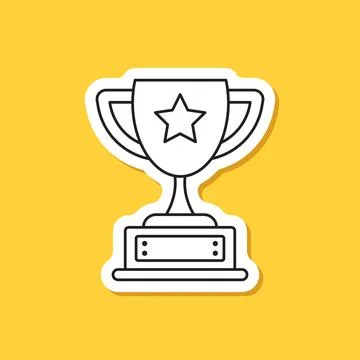 Trophy cup paper sticker icon in flat style. Award prize vector illustratio.. Stock Illustration