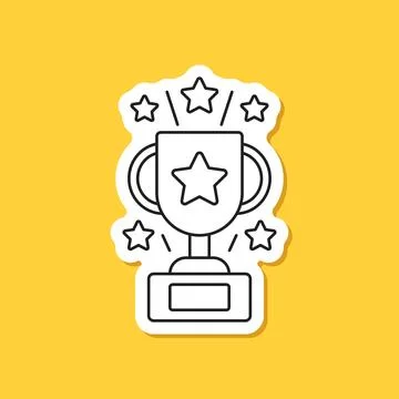 Trophy cup paper sticker icon in flat style. Award prize vector illustratio.. Stock Illustration