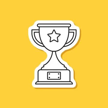 Trophy cup paper sticker icon in flat style. Award prize vector illustratio.. Stock Illustration