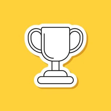 Trophy cup paper sticker icon in flat style. Award prize vector illustratio.. Stock Illustration