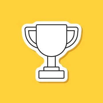 Trophy cup paper sticker icon in flat style. Award prize vector illustratio.. Stock Illustration