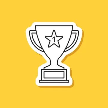 Trophy cup paper sticker icon in flat style. Award prize vector illustratio.. Stock Illustration
