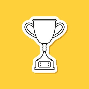 Trophy cup paper sticker icon in flat style. Award prize vector illustratio.. Stock Illustration