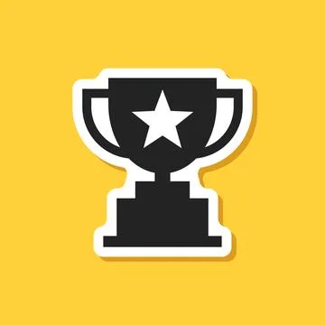 Trophy cup paper sticker icon in flat style. Award prize vector illustratio.. Stock Illustration