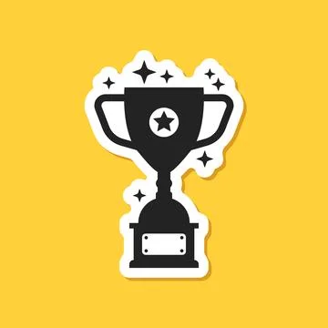 Trophy cup paper sticker icon in flat style. Award prize vector illustratio.. Stock Illustration
