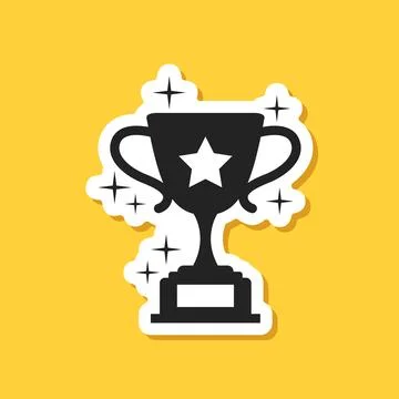 Trophy cup paper sticker icon in flat style. Award prize vector illustratio.. Stock Illustration