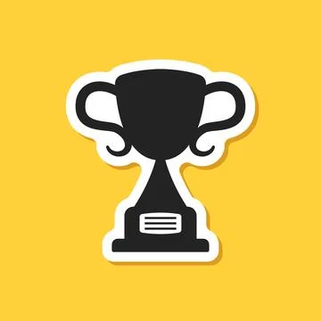 Trophy cup paper sticker icon in flat style. Award prize vector illustratio.. Stock Illustration