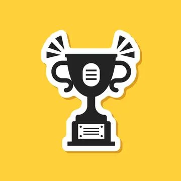 Trophy cup paper sticker icon in flat style. Award prize vector illustratio.. Stock Illustration