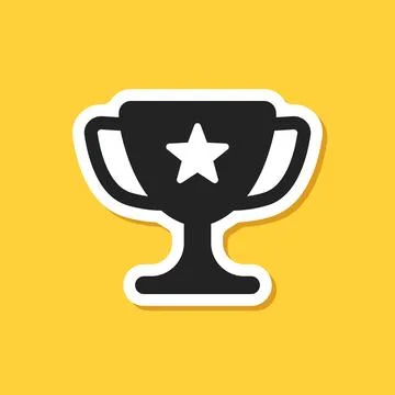 Trophy cup paper sticker icon in flat style. Award prize vector illustratio.. Stock Illustration