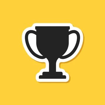 Trophy cup paper sticker icon in flat style. Award prize vector illustratio.. Stock Illustration