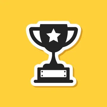 Trophy cup paper sticker icon in flat style. Award prize vector illustratio.. Stock Illustration